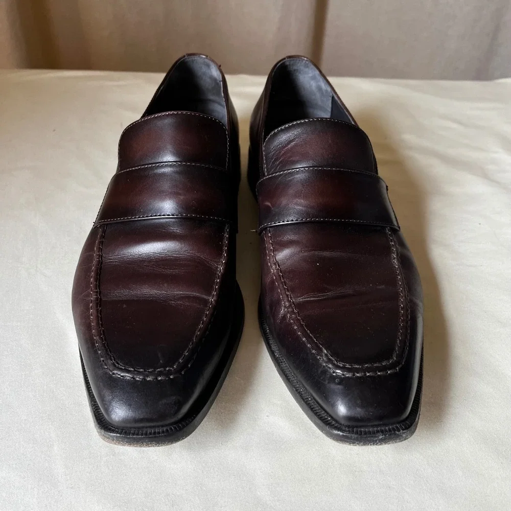 To Boot New York Penny Loafers Brown Burnished Leather Italy 10.5 D